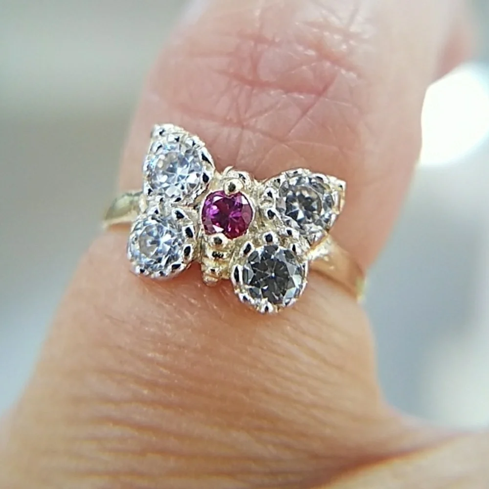 14k Yellow Gold Ruby Butterfly Ring girls pinky
